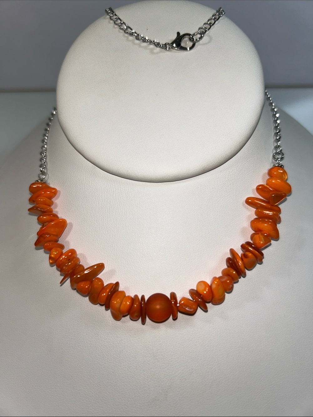 New Artisan Handmade Trendy Color Orange Seashell Chip & Sea Glass Bead Necklace